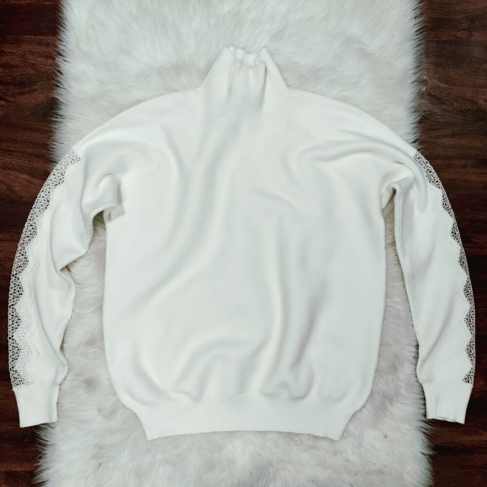 Sachin & Babi White High-Neck Sweater Lace Trim Sleeves Women's Size Small NWOT - Picture 3 of 14